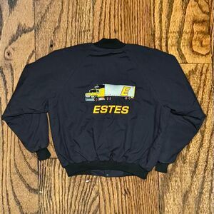 Vintage 80’s Estes Trucking Semi Truck Embroidered Black Bomber Jacket